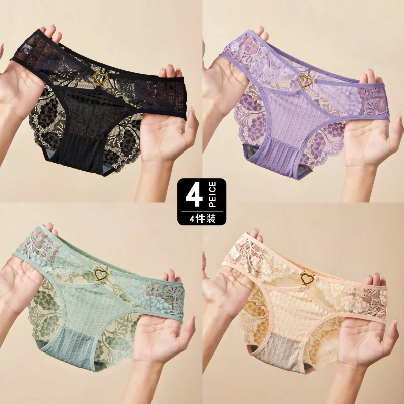 夏季新品中腰蕾丝内裤女镂空无痕透气棉裆纯欲三角裤女2025