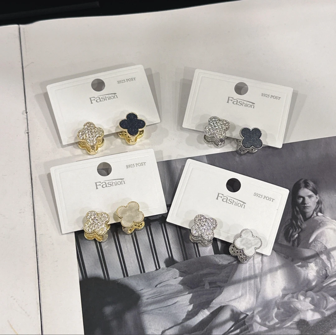 合金合成锆石耳饰 【ZMMY严选】新款高级感正反两用花朵耳钉5070712