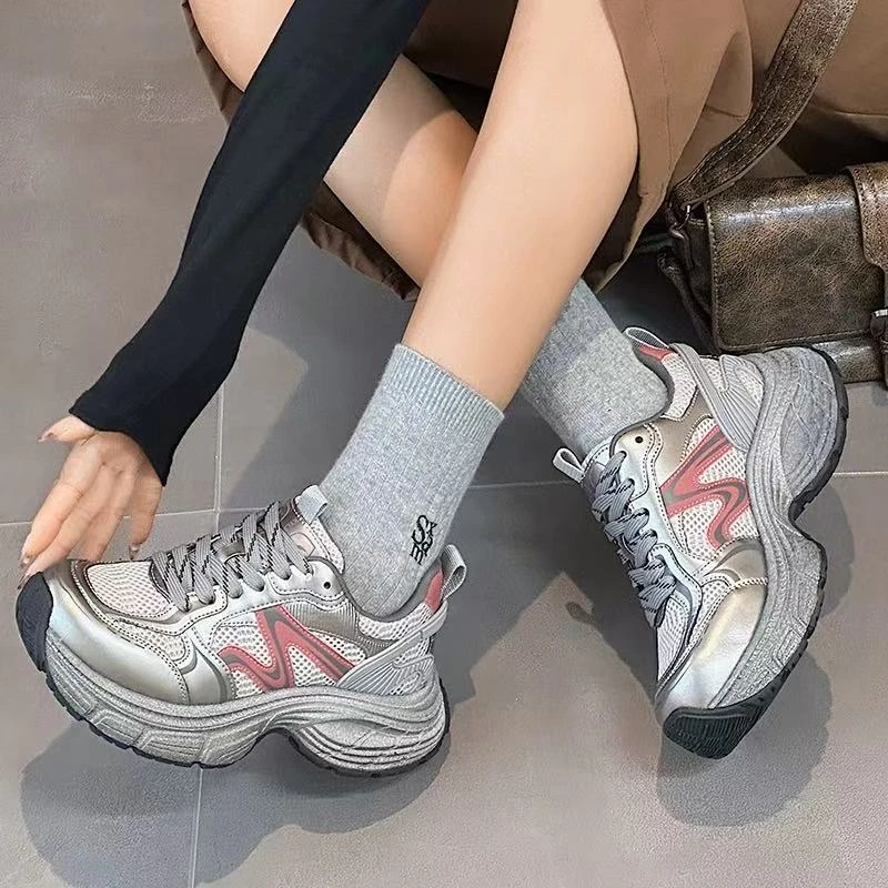 WG7439-8女鞋2025秋季新款老爹鞋增高厚底运动鞋复古时尚休闲鞋