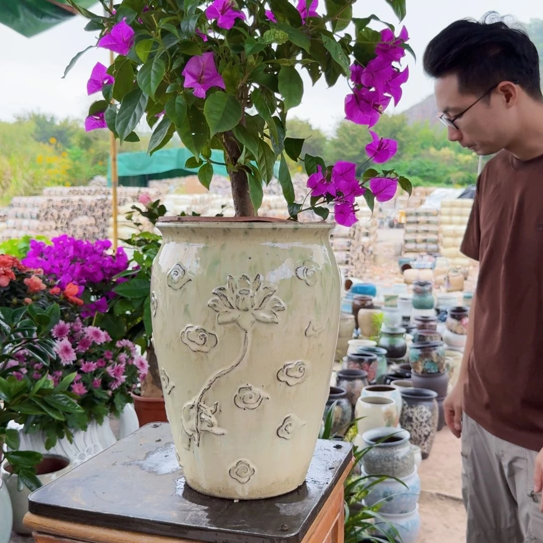 紫砂花盆口20高31（莲花黄色一个老庄