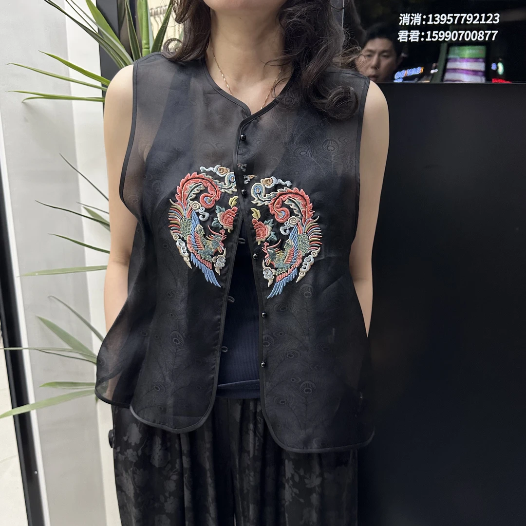 JJ私服新中式国风夏季百搭刺绣女式重工薄款马夹中国风时尚马甲