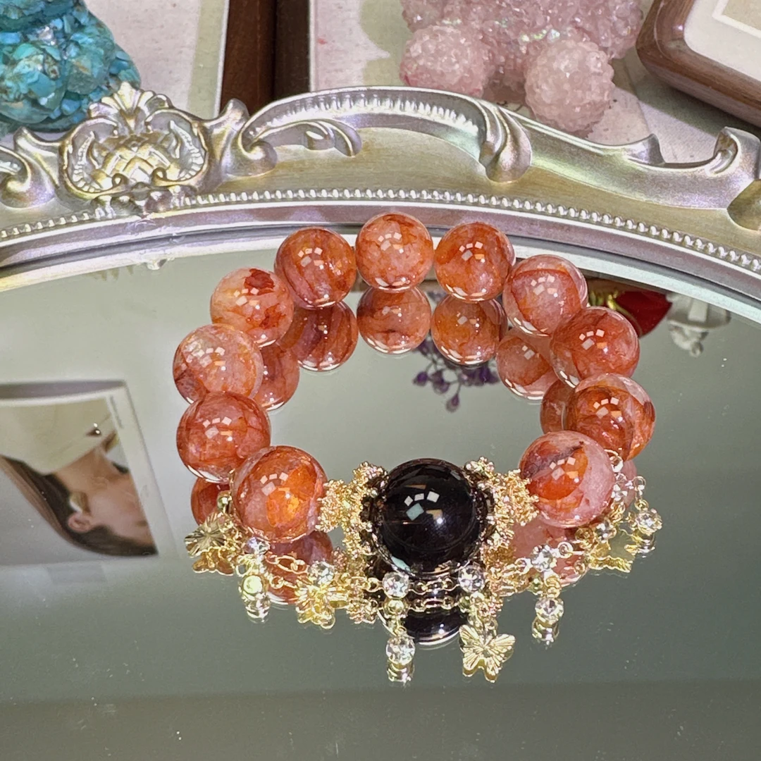 15mm+红胶花水晶手串1452 颜色微差 多样性发一