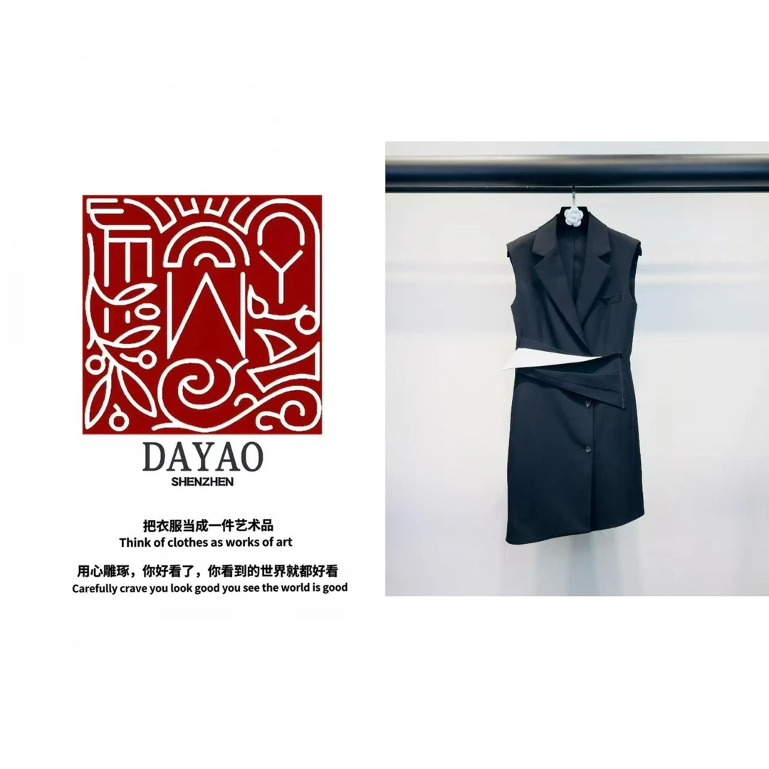 「DAYAO」25s新款上新设计师春夏几何装饰片无袖西装连衣裙WYS25421