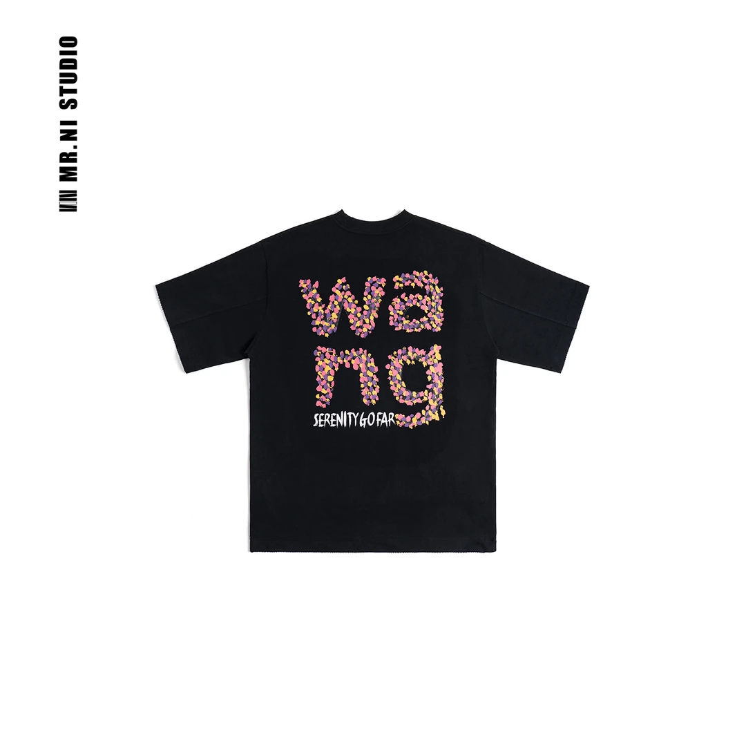 MR.NI/倪先生「花花世界」夏日氛围感浪漫花卉手绘涂鸦重磅短袖T恤