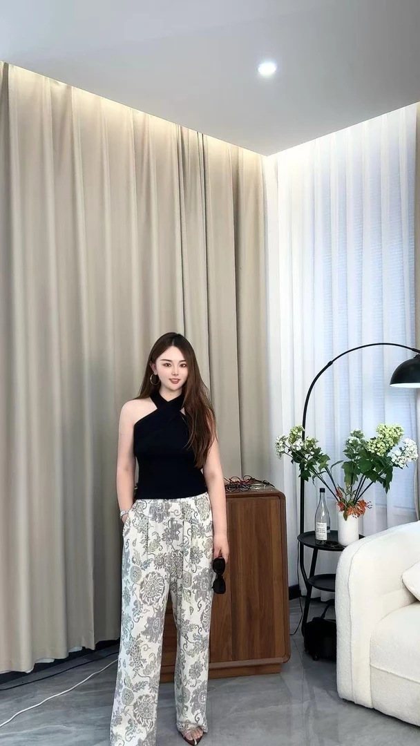 高级感提花棉麻阔腿裤时尚休闲印花百搭花色