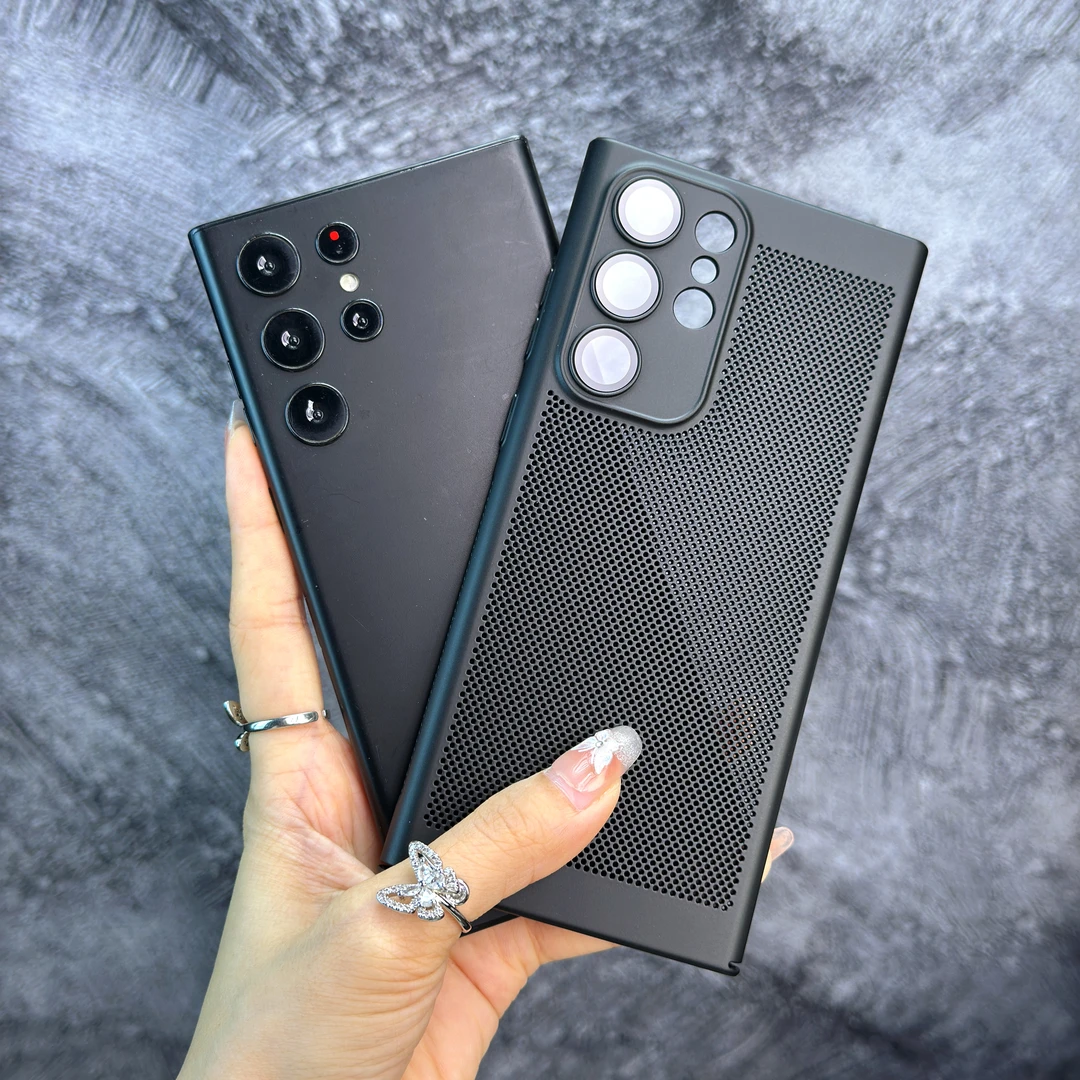 适用于三星S22Ultra新款散热保护套镜头全包肤感透气网孔软壳