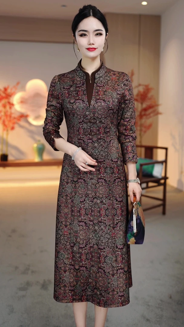 2025春新款妈妈显瘦装旗袍中长款妈妈装连衣裙OY-Z12067