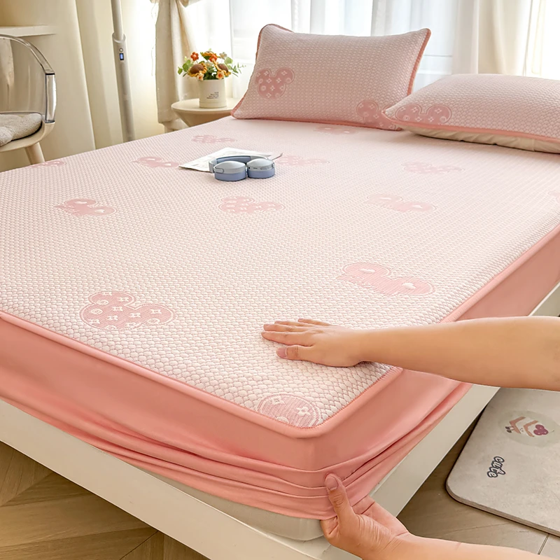 夏季凉感冰豆豆凉席2025新款床笠空调冰丝席小清新可机水洗软席子