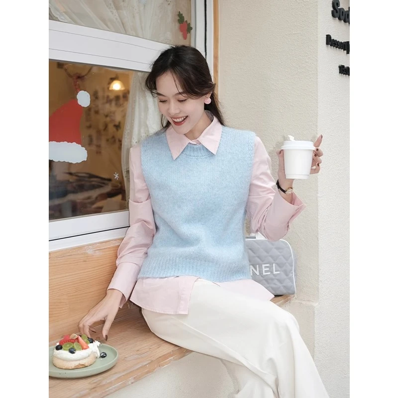 美洋MEIYANG【特卖捡漏】云朵蓝针织马甲 羊驼羊毛混纺毛衣