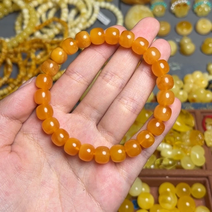 蜜蜡未镶嵌珠宝奇石138-满蜜甜蜜糖老型手串卡8+