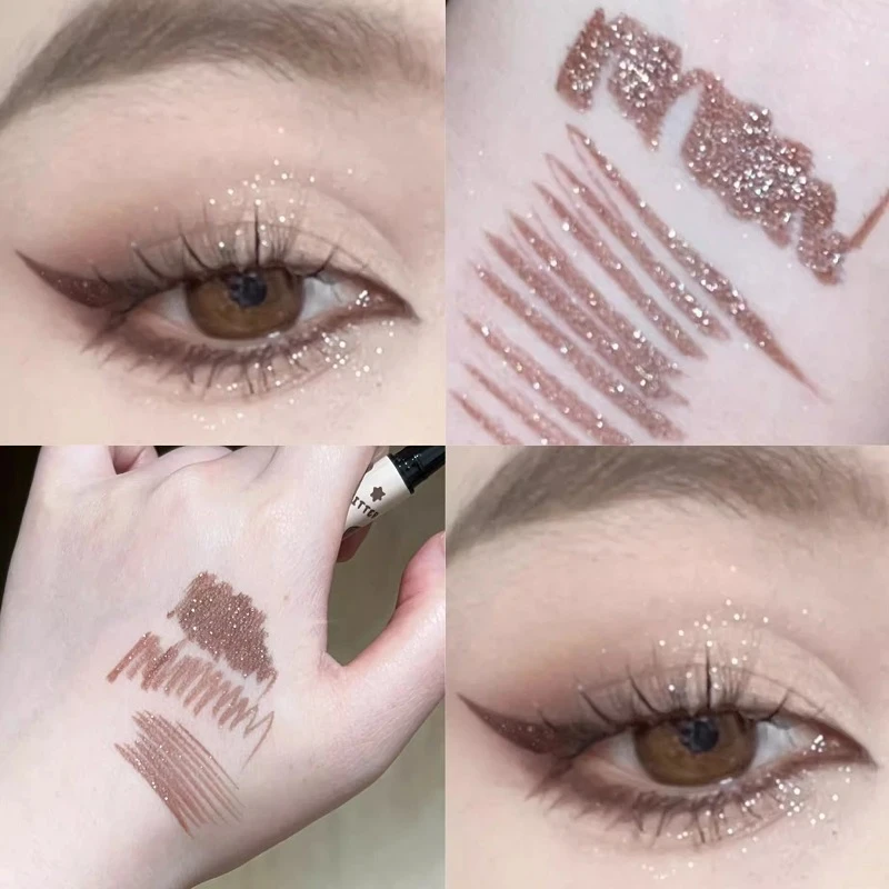 爆闪碎钻棕色眼线液笔极细防水防汗持久不晕染新手初学者白色神器