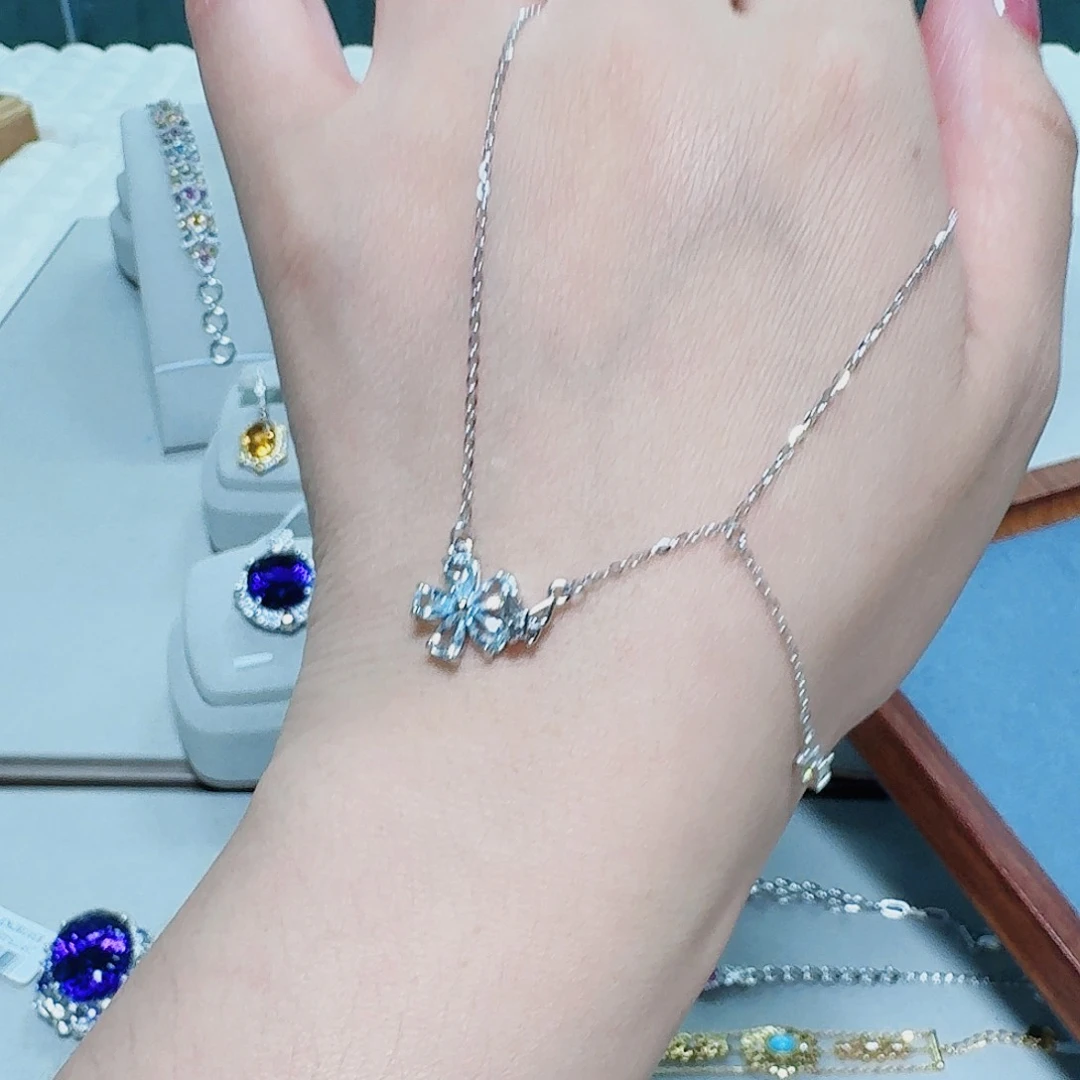 海蓝宝石颈饰银S925镶嵌