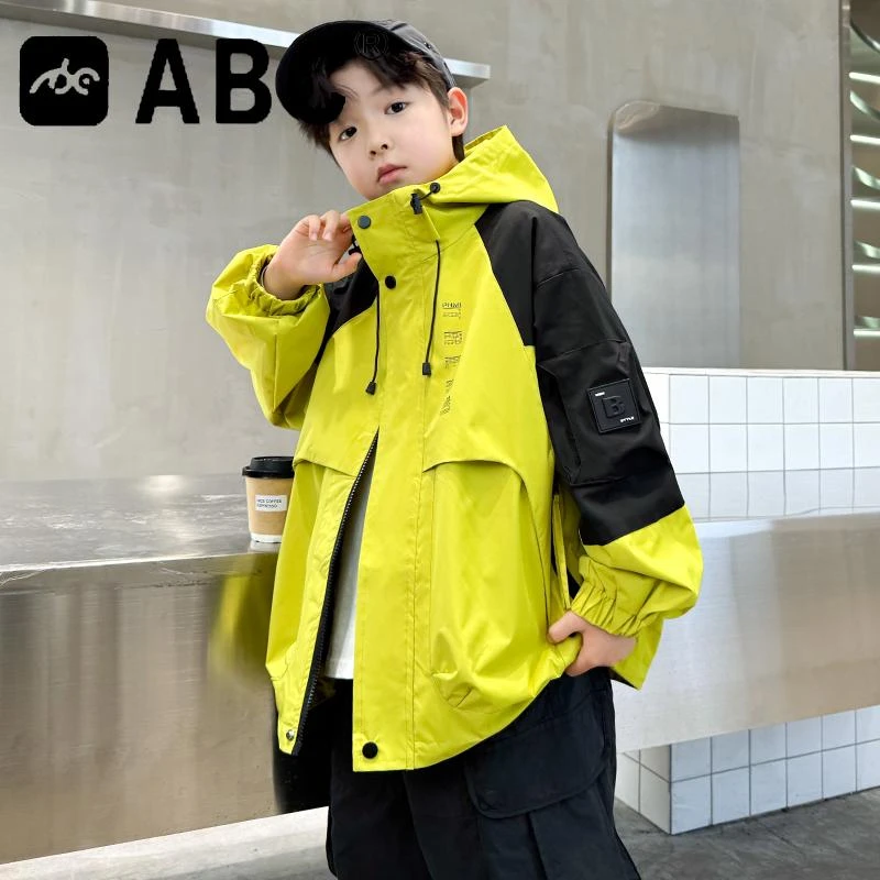 ABC男童外套春秋款2025中大儿童春装冲锋衣男孩春季潮酷帅风衣潮