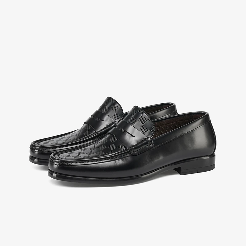 经典棋盘格男士手工皮鞋商务休闲舒适百搭乐福鞋透气一脚蹬/D5568