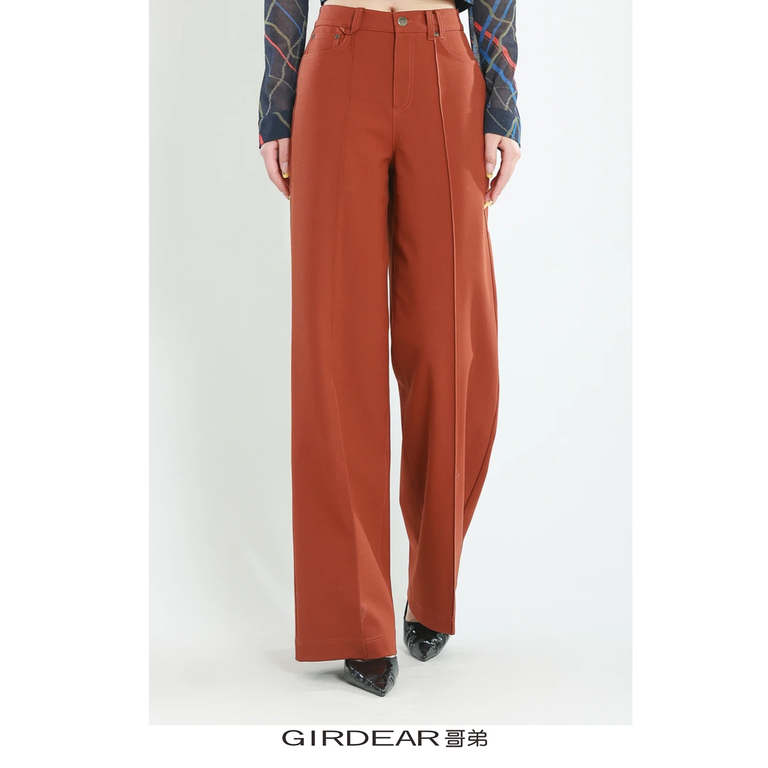 GIRDEAR/哥弟1100516新款百搭气质西装立体车褶设计高腰直筒长裤