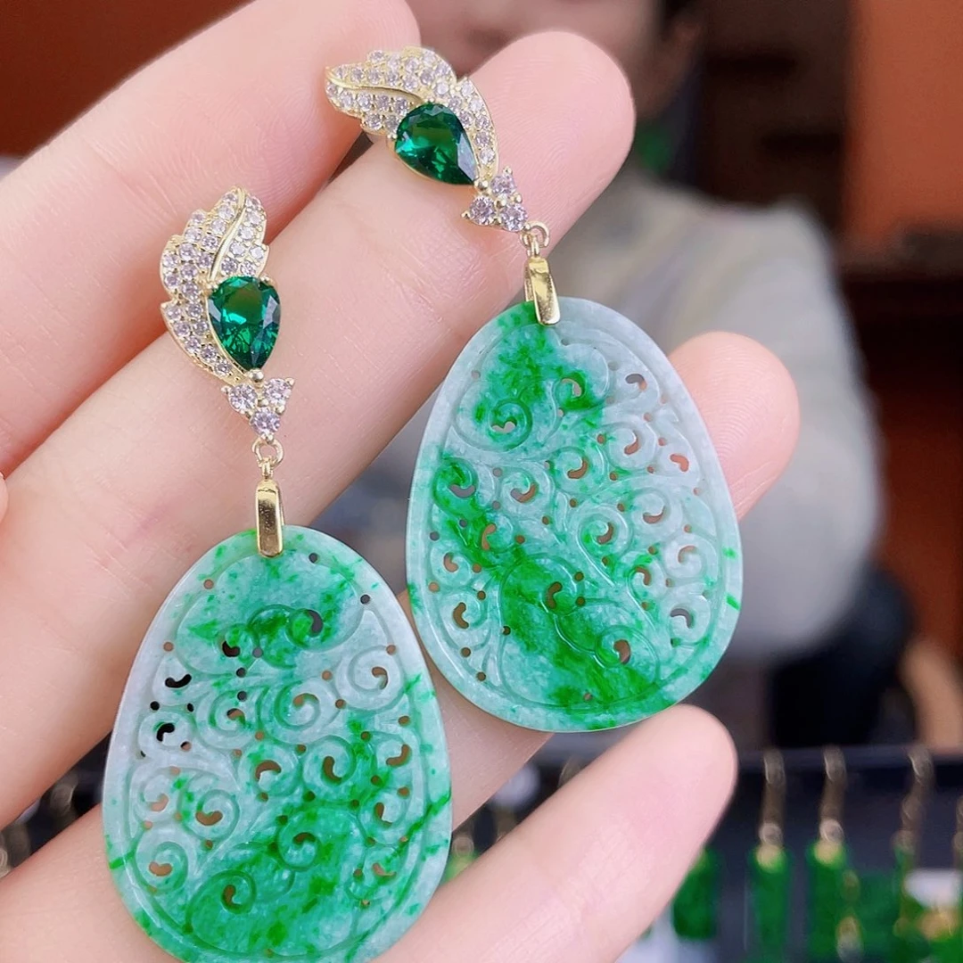 翡翠银S925镶嵌耳饰