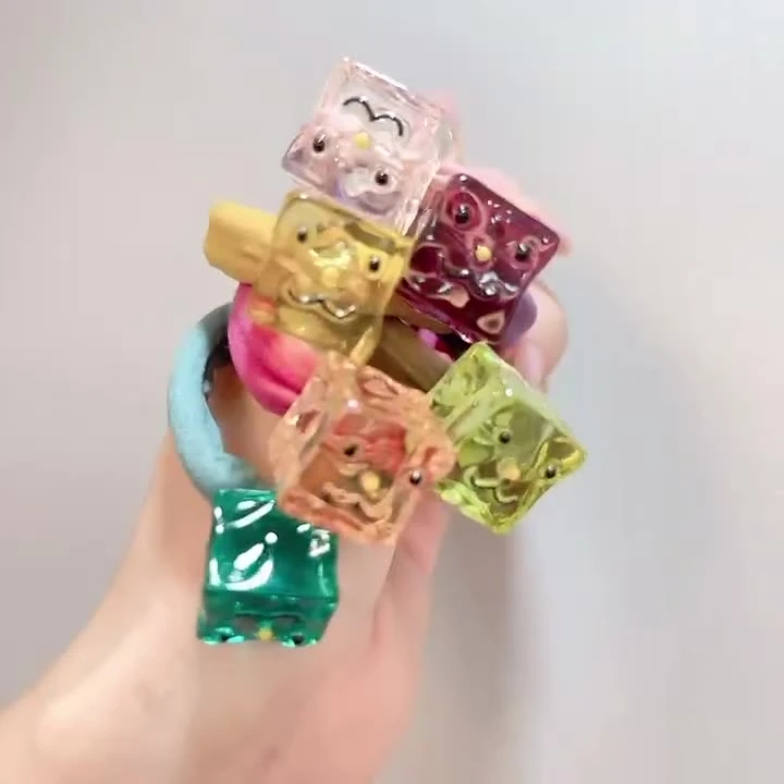 韩国东大门不开心笑脸马尾扎方形时尚彩色亚克力方糖水晶网红发绳