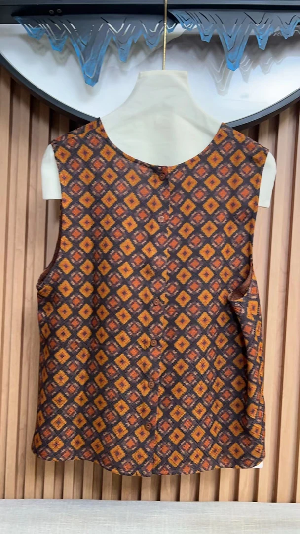 8593老钱风百搭背心女士宽松型印花吊带民族风复古风夏季