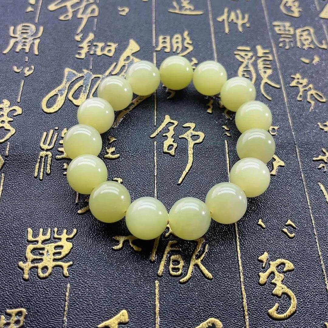 和田玉未镶嵌颈饰黄口-新疆若羌-14mm手串