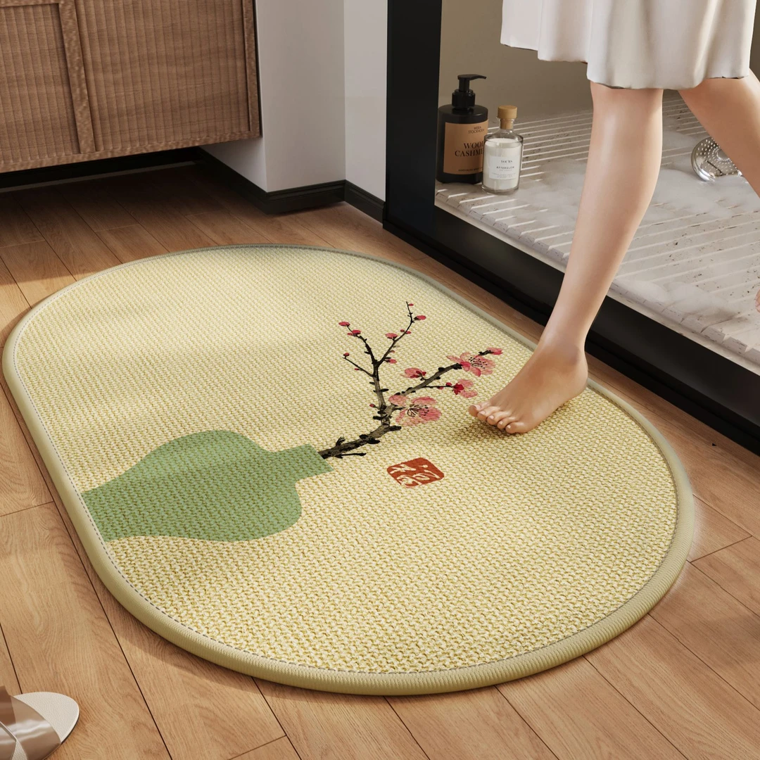 新中式仿亚麻编织浴室地垫卫生间吸水垫防滑垫洗手间厕所耐脏脚垫