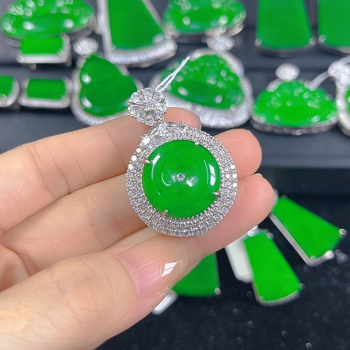 吊坠(不含链)银S925镶嵌翡翠