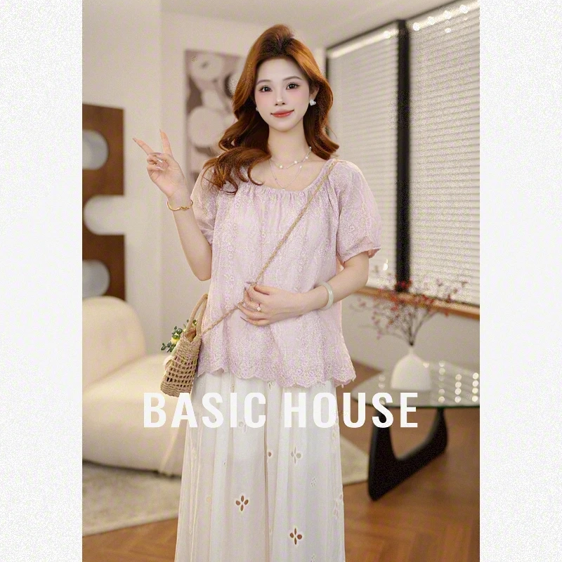 Basic House/百家好夏季新款欧若风宽松圆领显瘦衬衫B1195B5V032