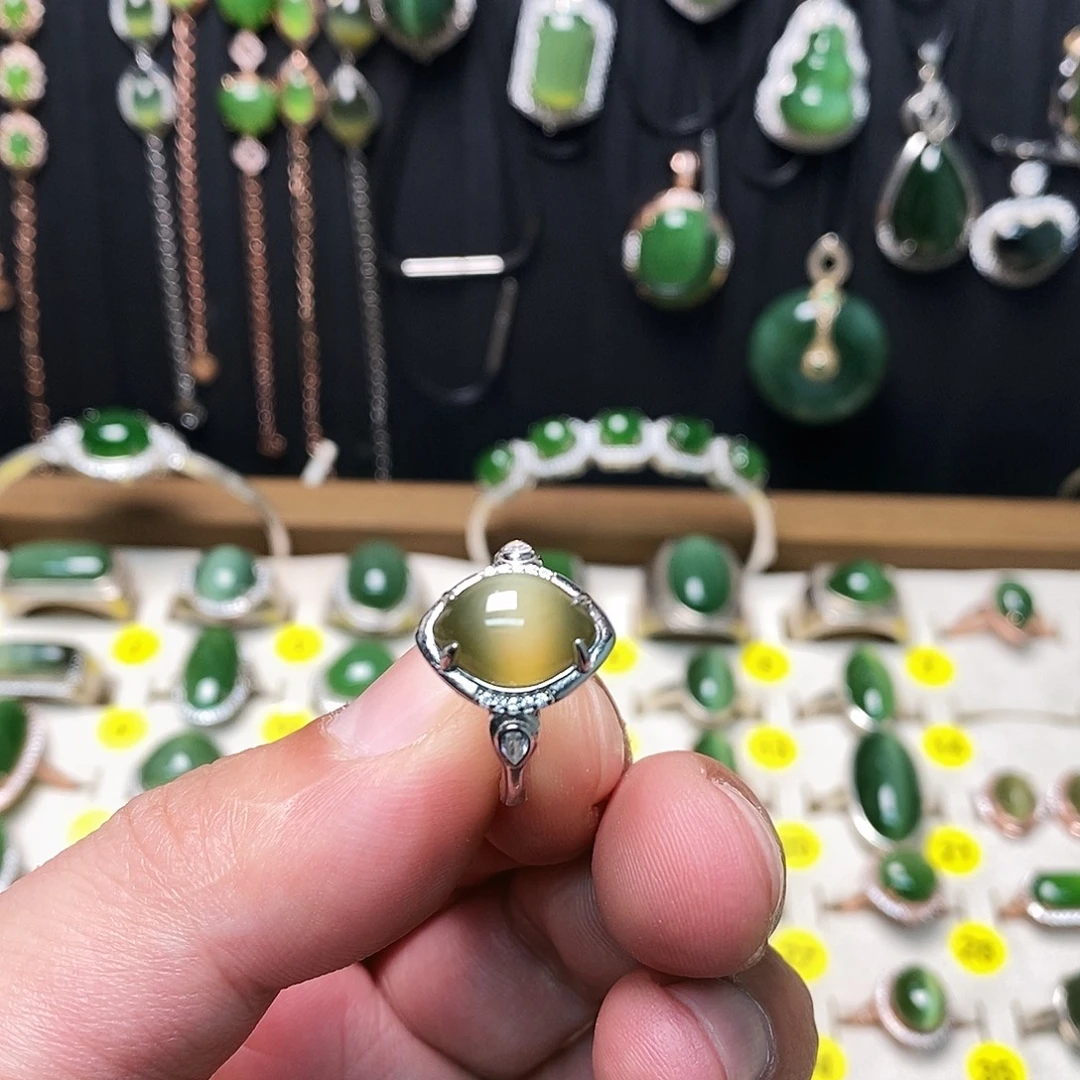 和田玉（碧玉）银S925镶嵌戒指