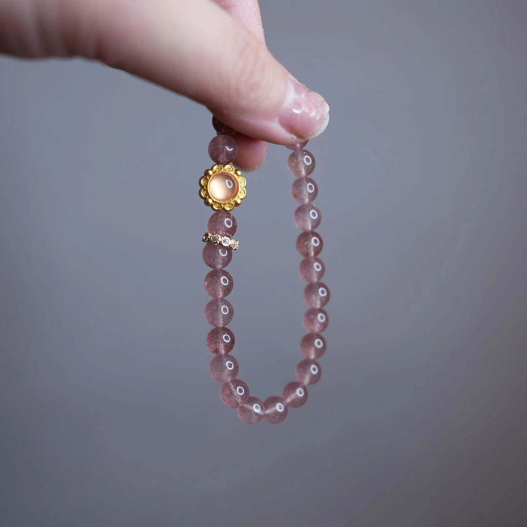 【桃花/财富/平安】天然草莓水晶6mm单圈手串原创轻奢显白