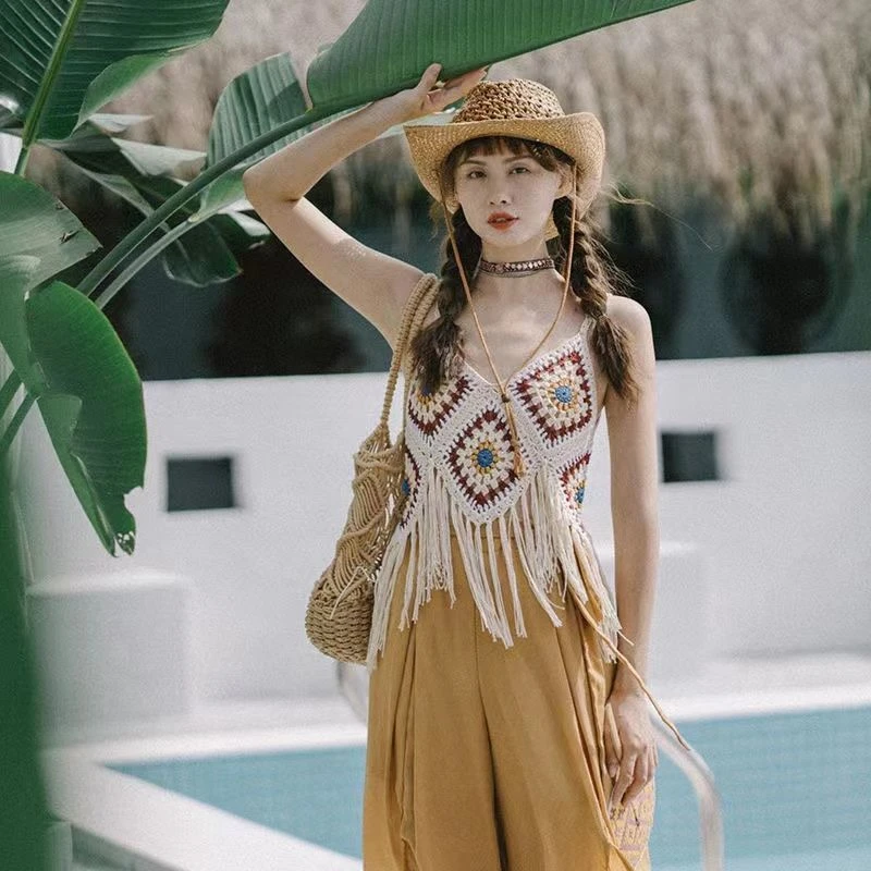 夏季云南穿搭度假海边民族风流苏小吊带旅拍背心波西米亚女装三亚