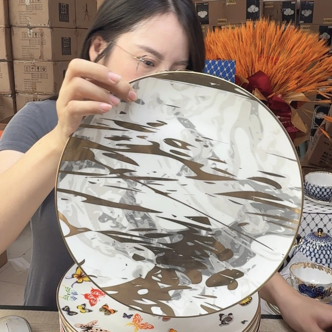 骨瓷高骨10.5英寸平盘27cm3个外贸骨瓷