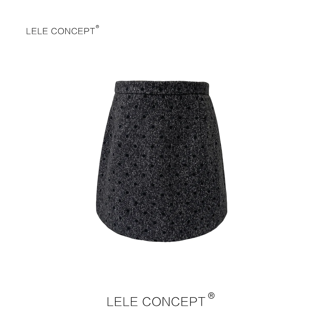 LELE CONCEPT丨高腰厚款暗纹波点半裙气质休闲百搭Q0461
