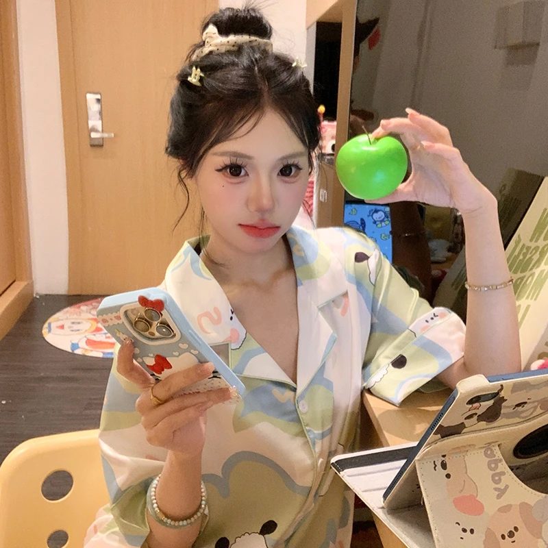 帕恰狗冰丝睡衣女夏季卡通可爱短袖时尚2025新款家居服套装春秋天