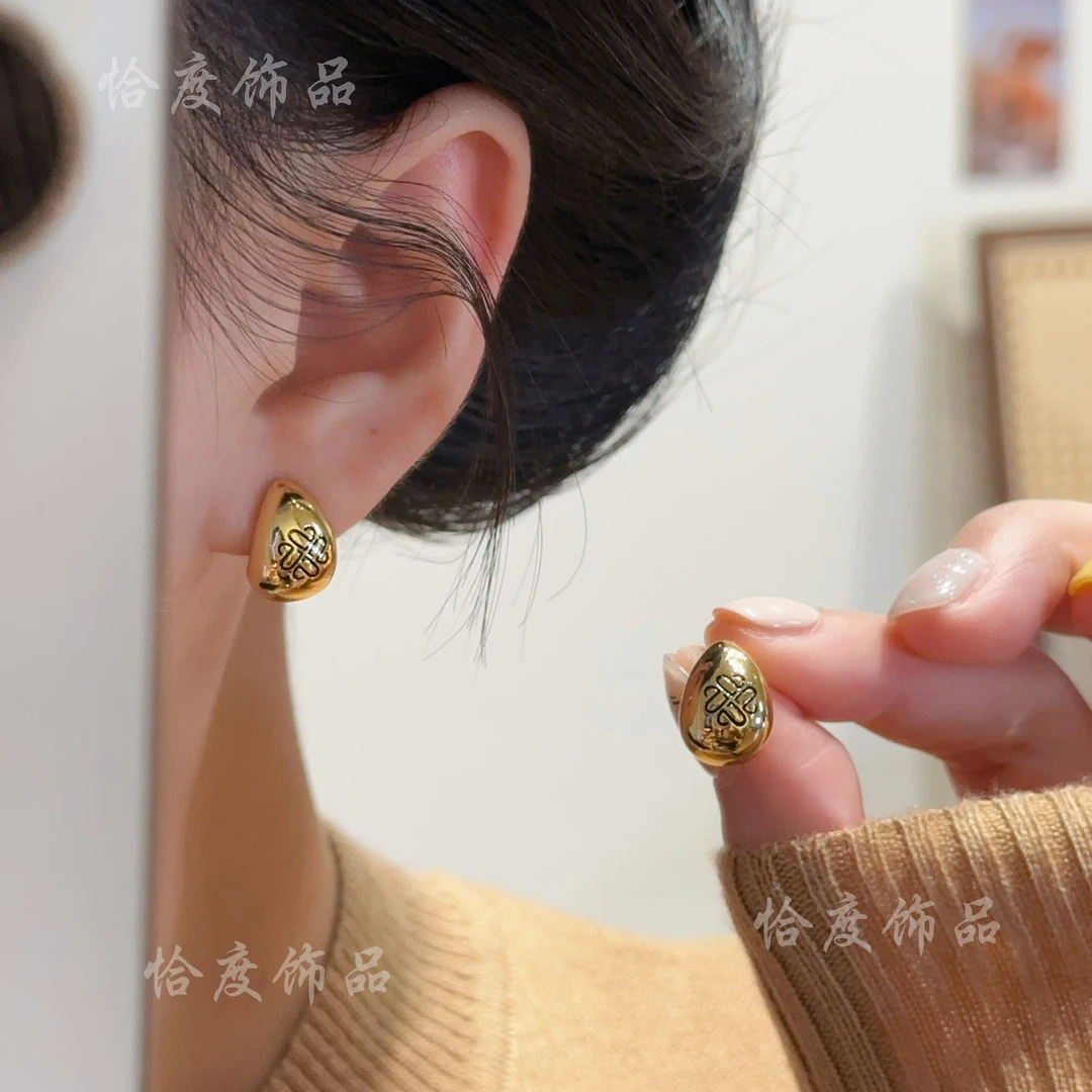【恰度】金色法式水滴图案耳钉轻奢百搭