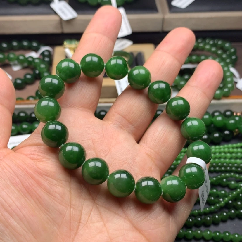 【闪购商品】未镶嵌手串和田玉（碧玉）冰辣12m m
