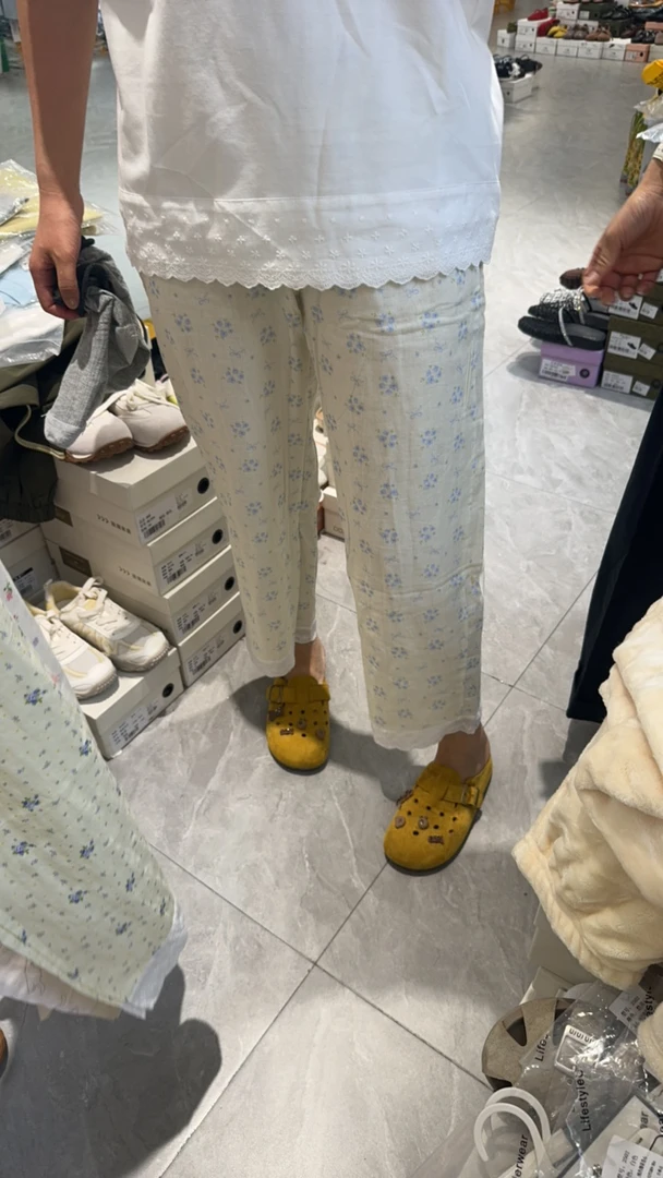 棉纱蕾丝睡裤直筒花型随机