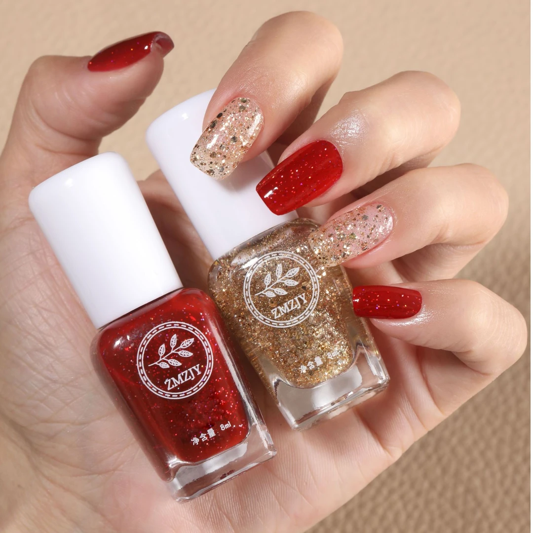 25年新款手脚两用免烤速干防水持久不掉色不可撕显白碎钻红指甲油