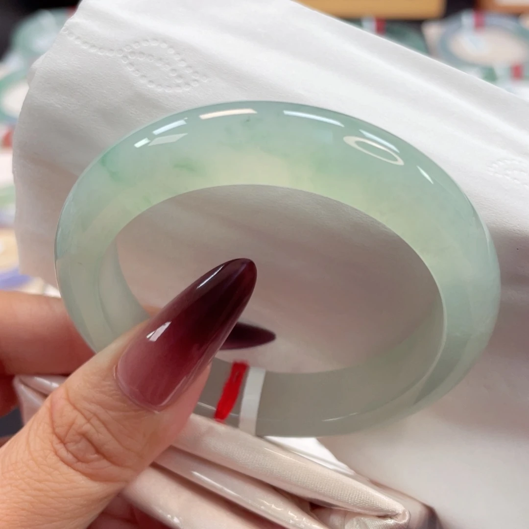 未镶嵌手镯翡翠11号54.3种老冰润芙蓉绿飘绿花葡萄肉