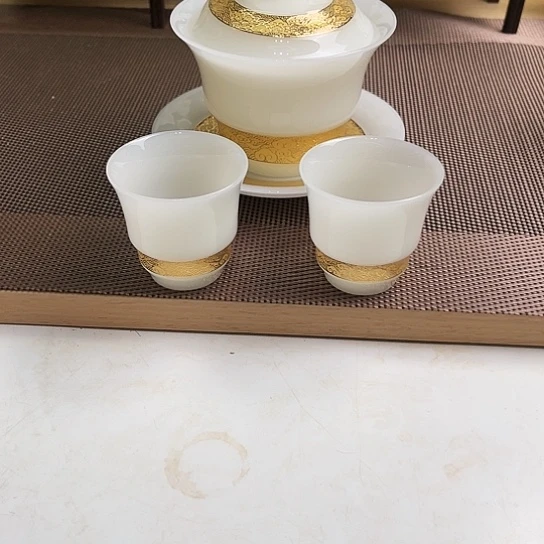瓷片高档翡翠玉瓷盖碗加客杯