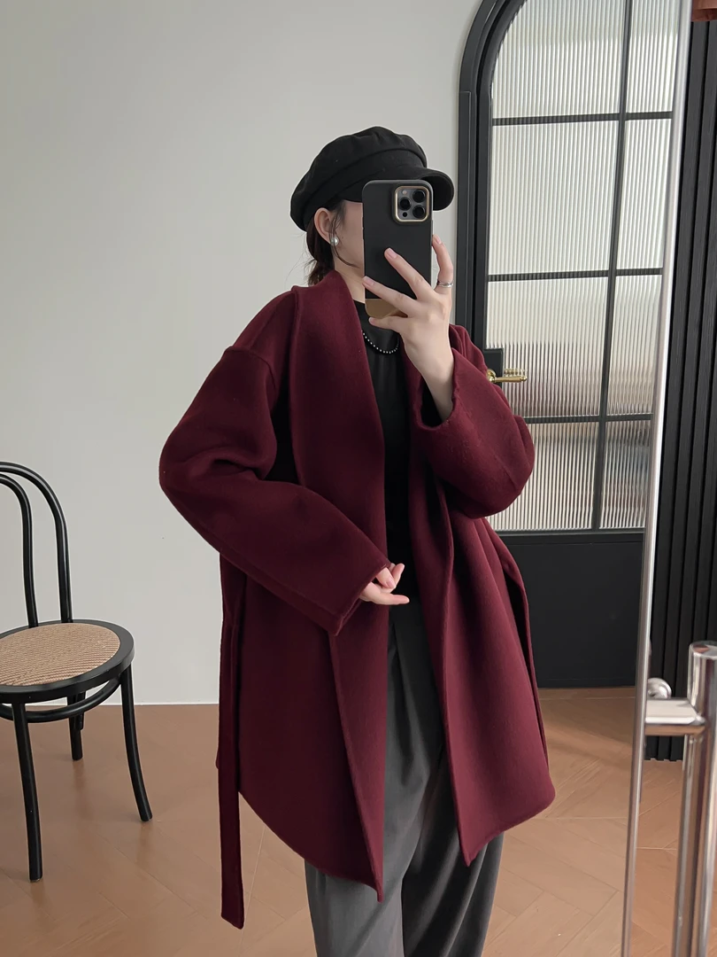 慵懒风青果领女短款小个子穿搭秋冬毛呢外套气质韩版呢子大衣D02