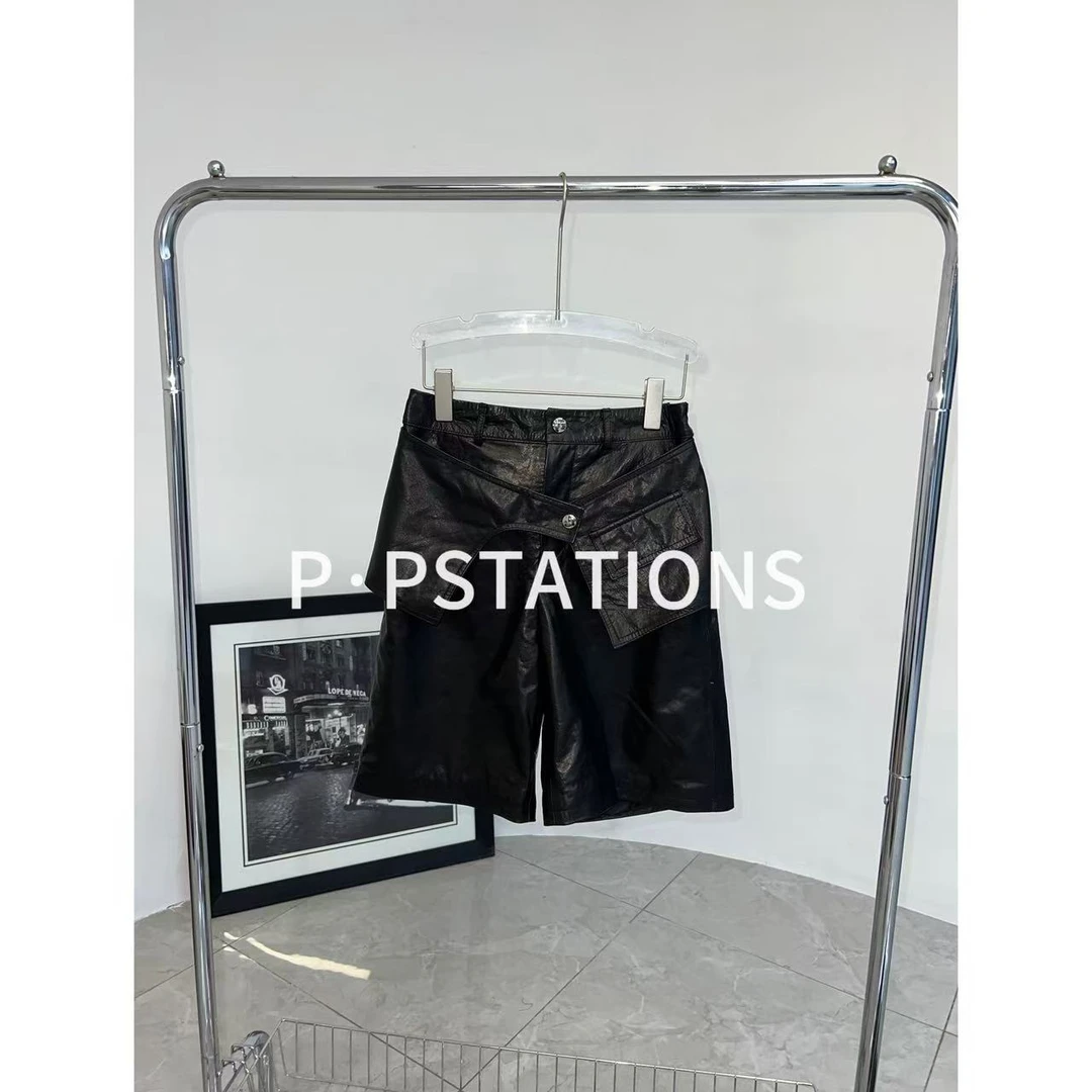 PP2025｜悦宁溪琥珀流光风牛皮真皮五分裤屁帘短裤轻奢洋气宽松