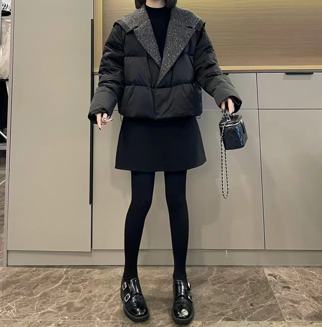 米可/MK-3123ZJ【海军领拼马海毛亮片羽绒服】时尚冬季新款羽绒服