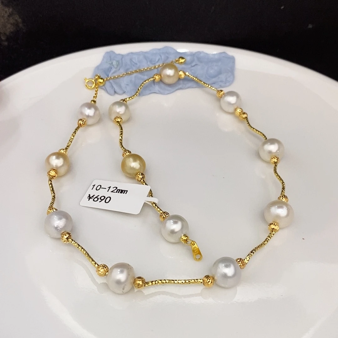 海水珍珠未镶嵌颈饰大****鱼白金项链10-12mm莉