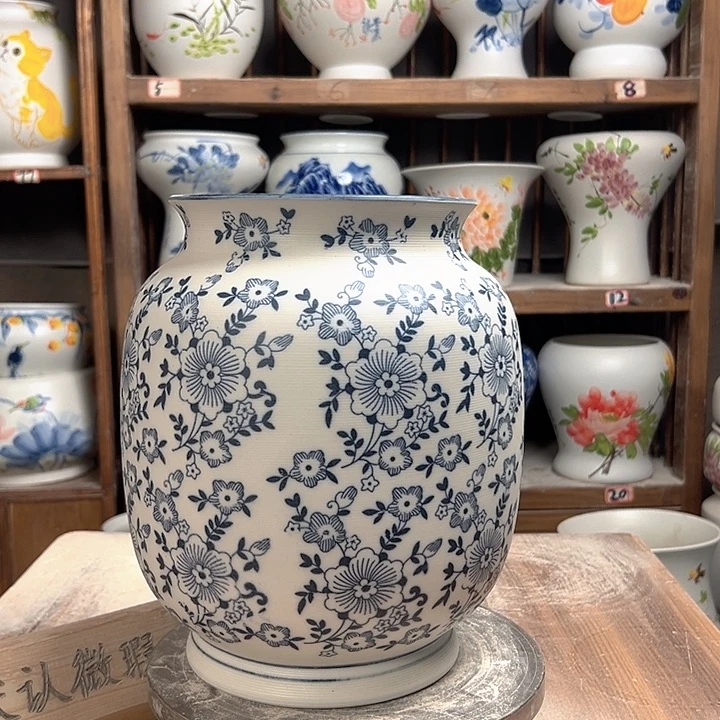 陶冬瓜高27复古杏青花陶瓷