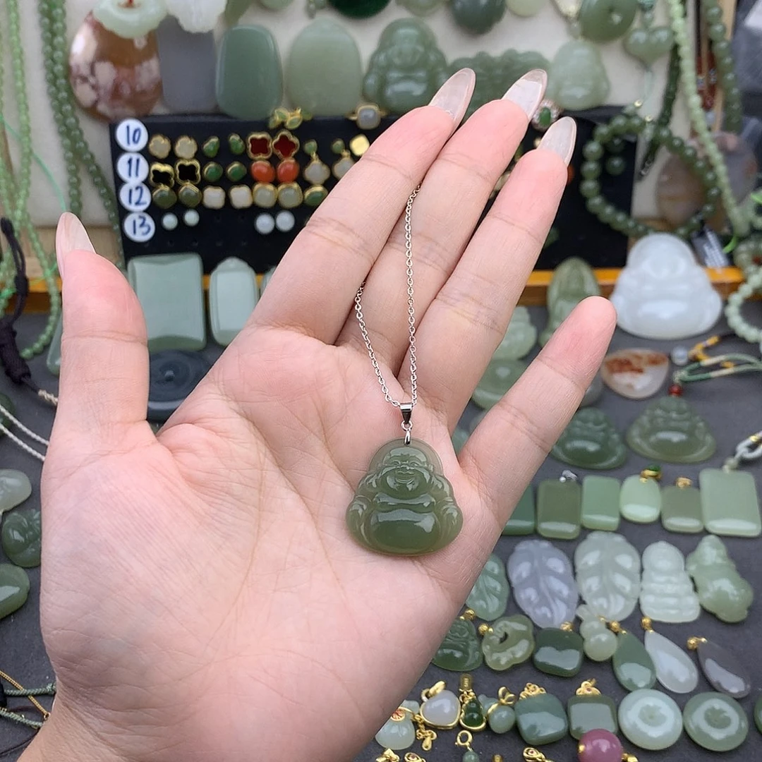 和田玉银S925镶嵌吊坠(赠链)