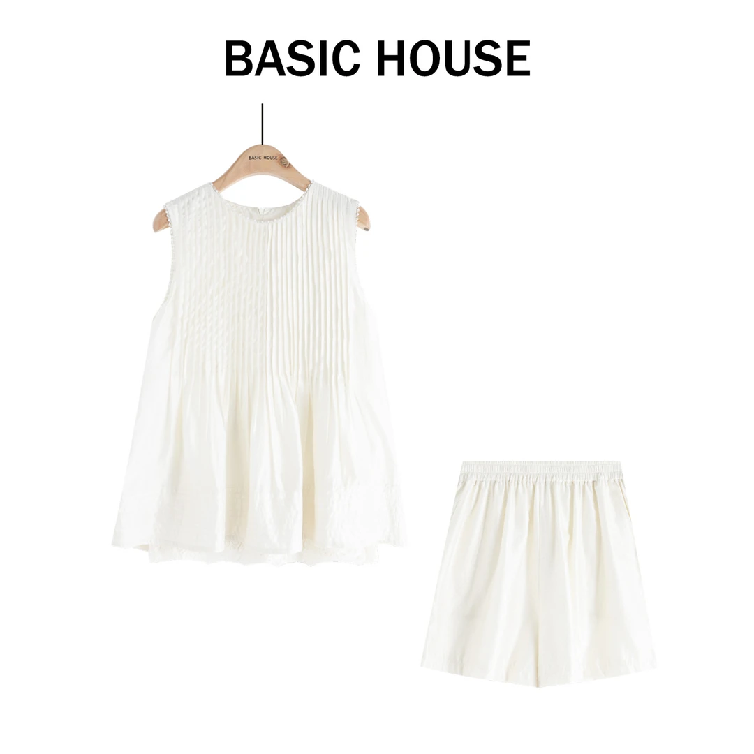 Basic House/百家好无袖小香风气质杏色时尚减龄套装B1385B5U042