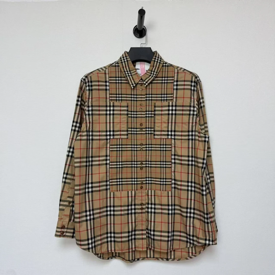 99新 BURBERRY/博柏利 经典拼接格纹衬衫/UK10码