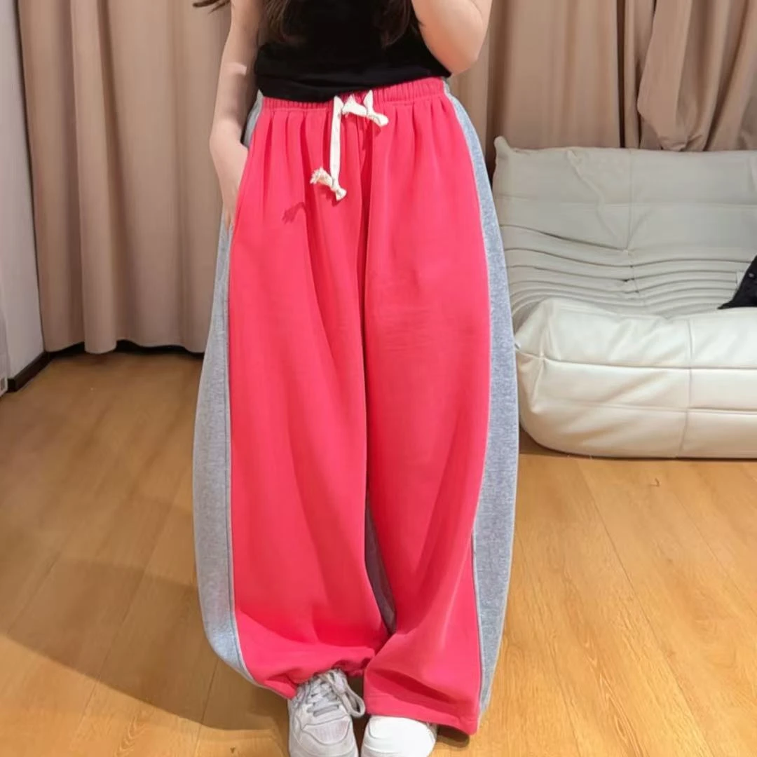 86030余小鱼【撞色卫裤】灰粉撞色松紧腰带抽绳加绒韩系休闲裤女装