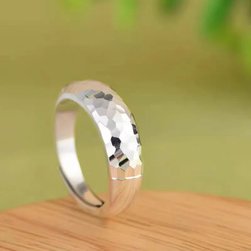 足银戒指 990轻奢时尚厚重版实心泥鳅背碎碎冰戒指