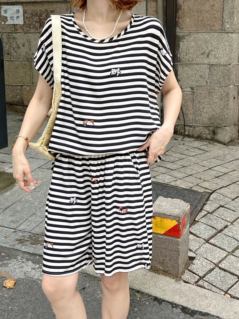 阿悄家 夏季新款 绵绸人造棉五分裤套服#018