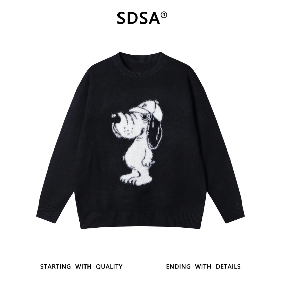 SDSA男士秋冬新款痞帅男装潮流卡通小狗设计圆领毛衣百搭宽松上衣